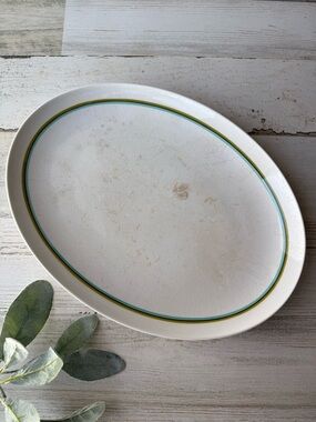 Vintage Franciscan Cantata Oval Serving Platter Blue & Green Rim Crazing Stained